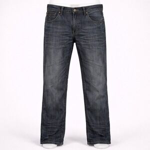 Y2K Focus Jeans Men's 34 Gray Denim Pockets Relaxed Fit Grunge Distressed Goth